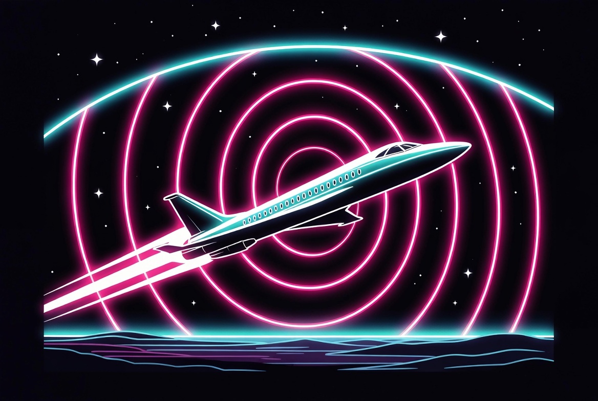 Airplane flying in deep space